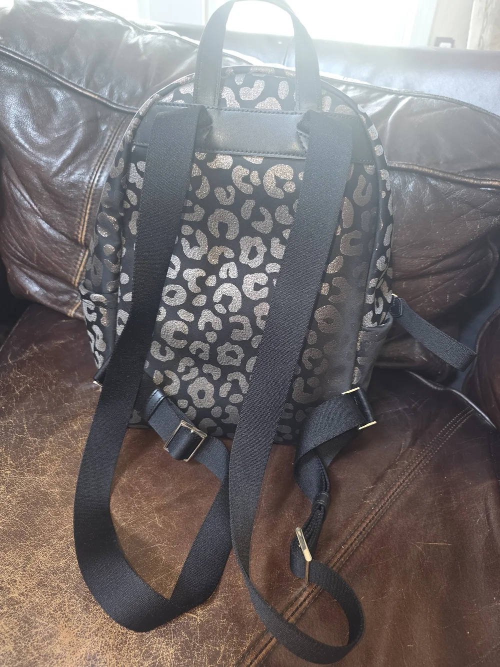 kate spade New York Metallic Leopard Print Backpack - Black & Silver